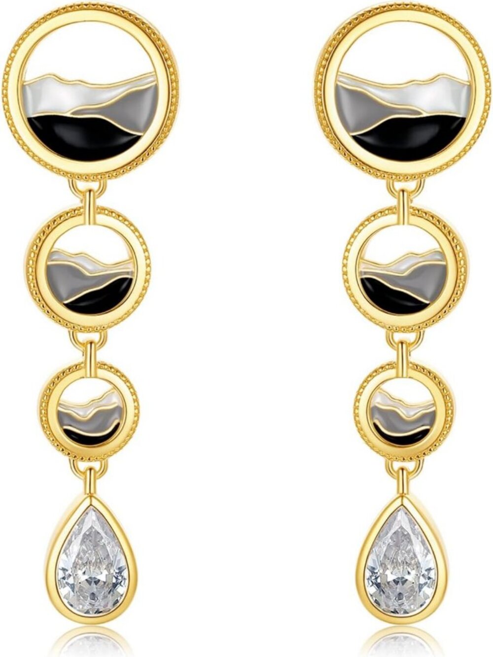 Trendy Silver Drop Dangle Earrings with Rhinestone Crystal Teardrop Design